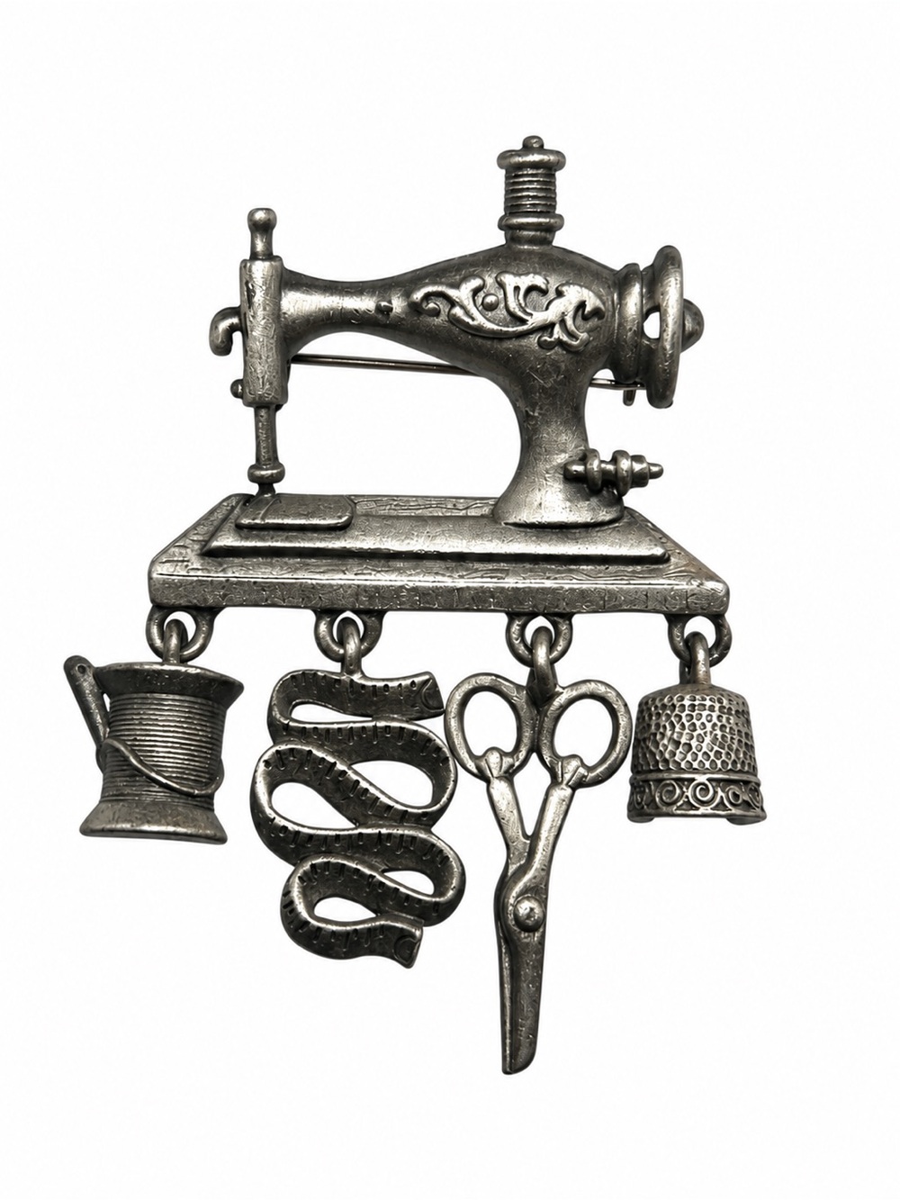 Vintage A.J.C. Sewing Machine Dangle Brooch Pin (1975โ1985)